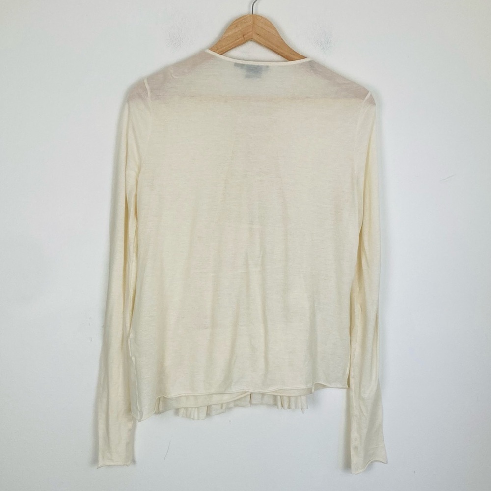 Ralph Lauren ultra fine knit semi-sheer ivory knit long sleeve ruffle top. Large - Picture 3 of 4